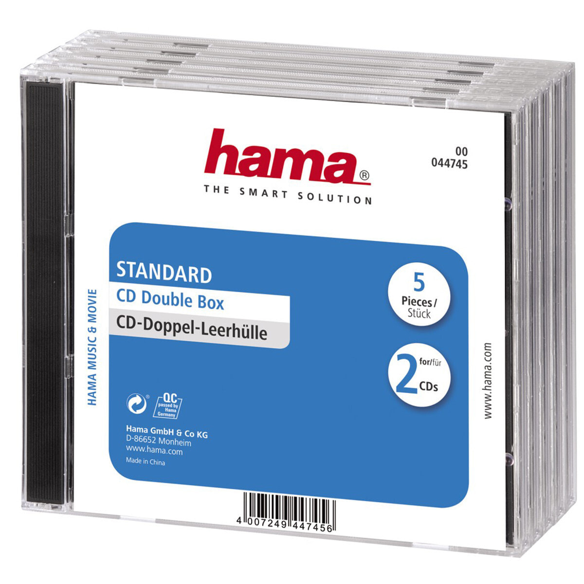 Hama CD Double Jewel Case Standard, Pack 5 2 диск (ов) Прозрачный 00044745