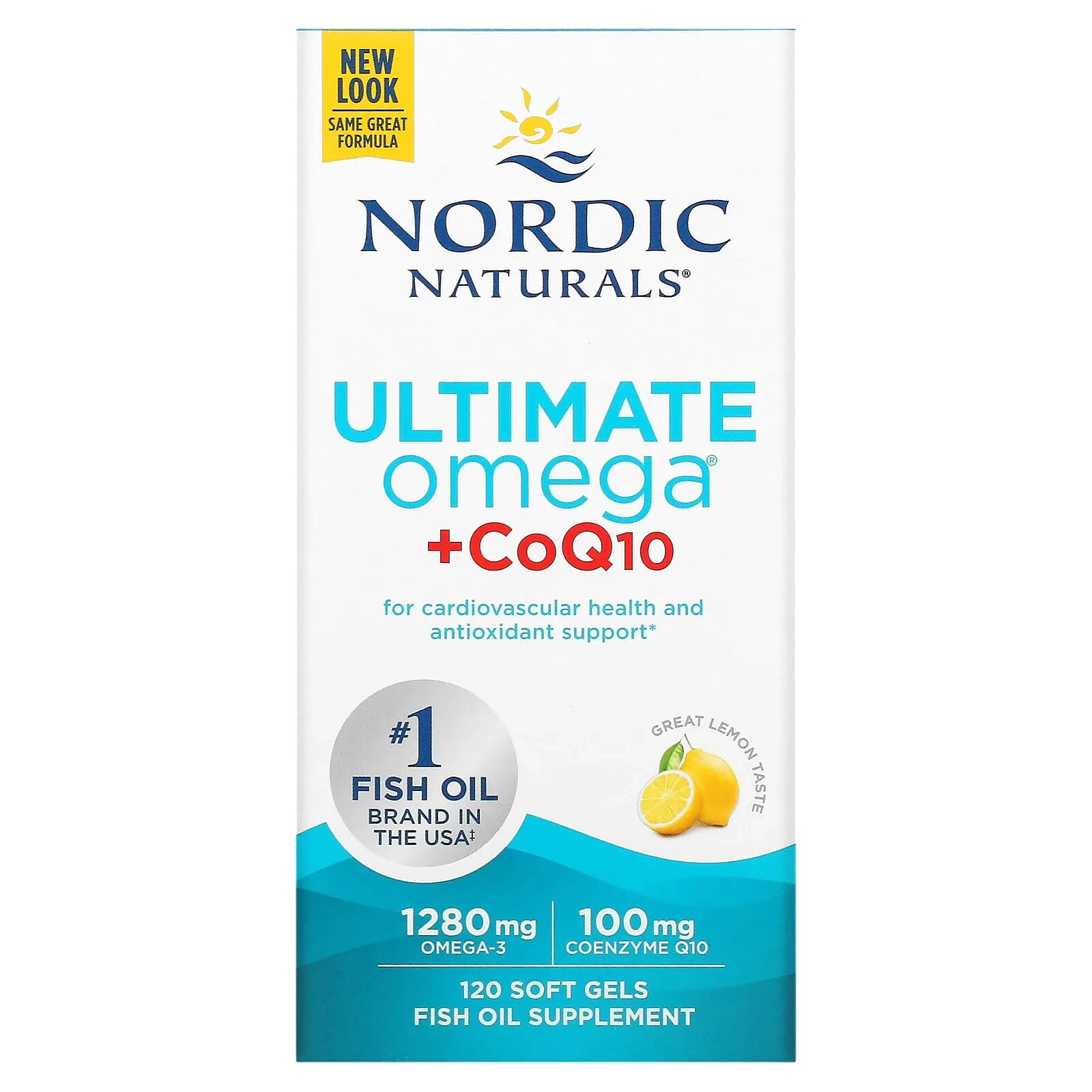 Nordic Naturals, Ultimate Omega, с коэнзимом Q10, лимон, 640 мг, 60 капсул