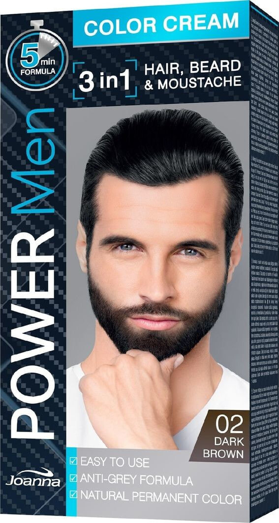 Joanna Power Men Hair, Bread & Moustache 02 Мужская краска для волос, усов и бороды, оттенок темный коричневый