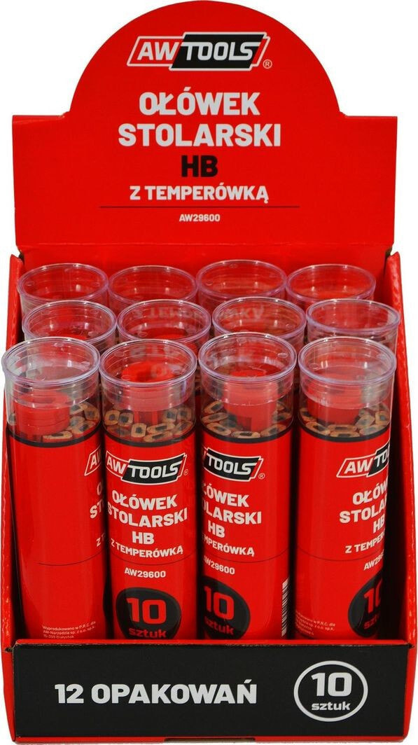 AWTools AWTOOLS JOINERY PENCIL HB RED FOR WOOD 10 PCS AW29600