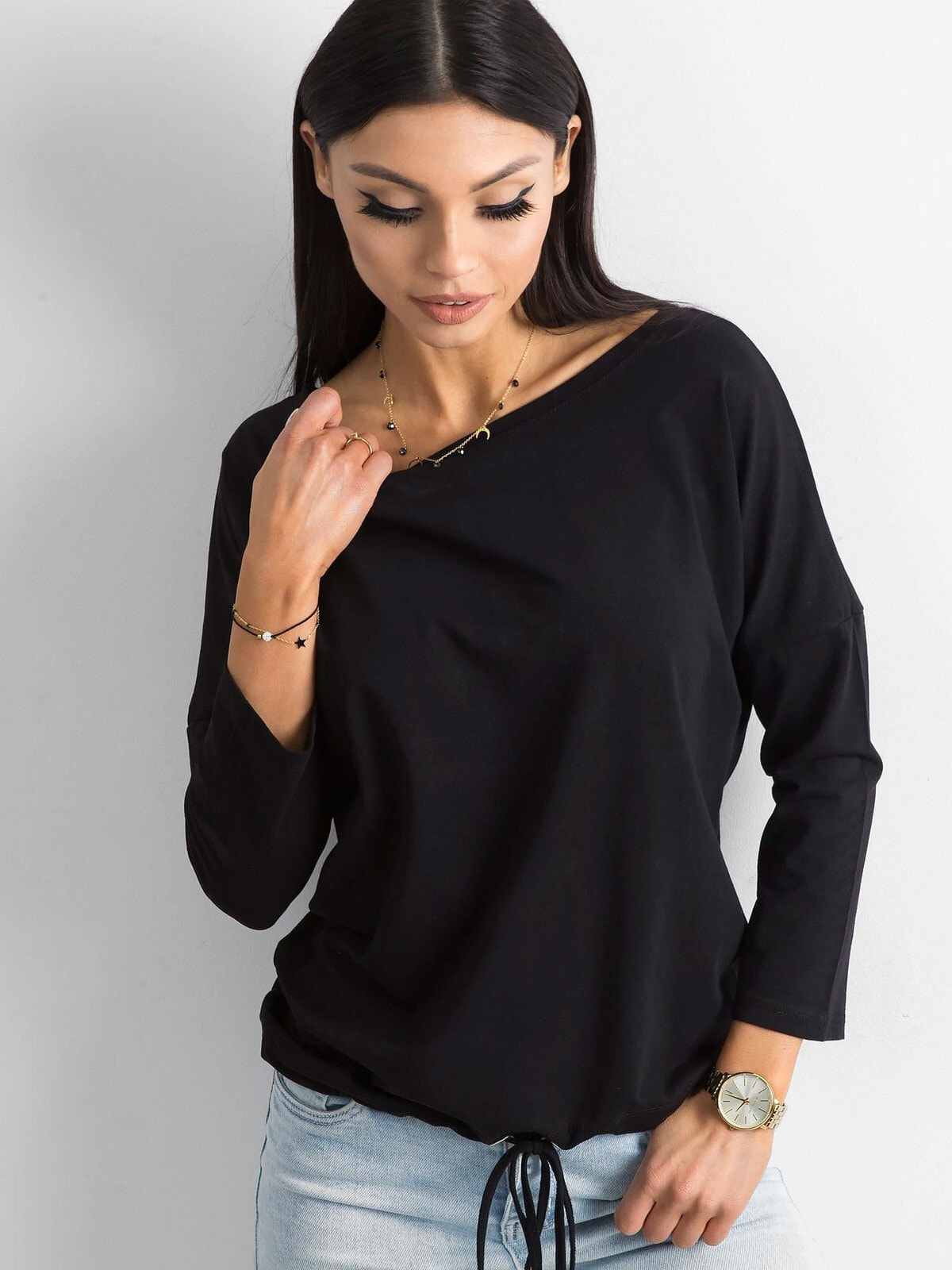 Женская блузка на завязках с рукавом 3/4 черная Factory Price