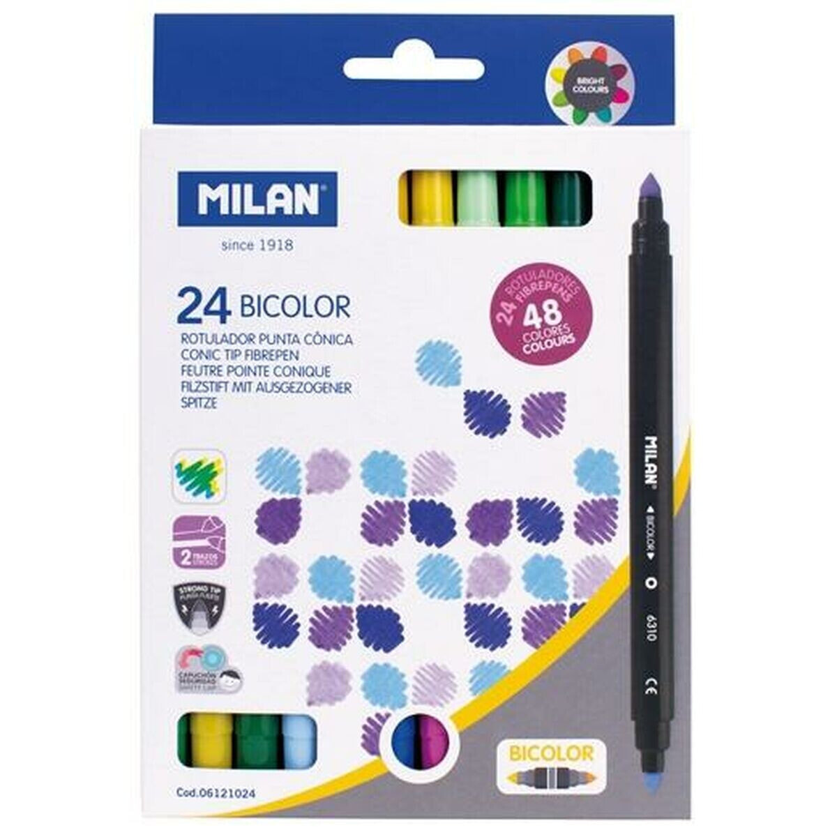 Set of Felt Tip Pens Milan Bicoloured 24 Pieces Multicolour