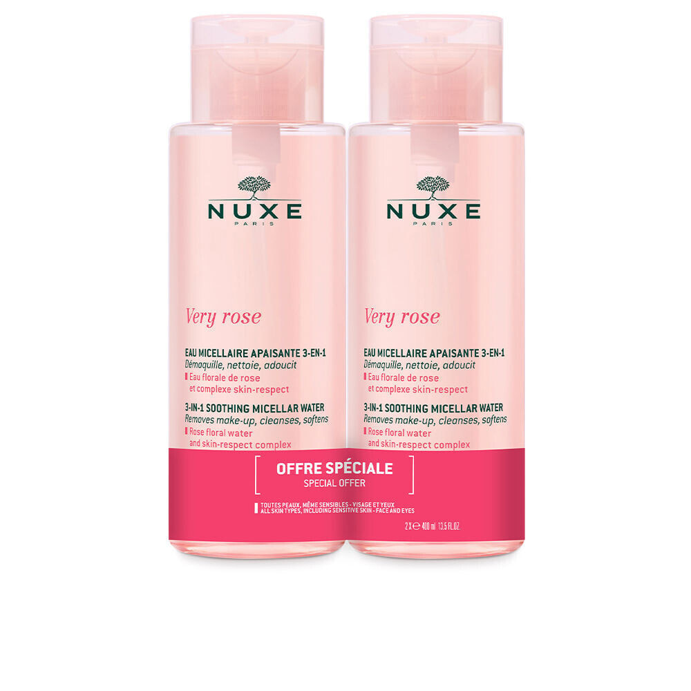 Nuxe Very Rose Micellar Water Успокаивающая мицеллярная вода для снятия макижа с лица и глаз, для чувствительной  кожи  2 x 400 мл