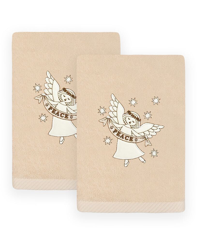 Linum Home christmas Angel Embroidered Luxury 100% Turkish Cotton Hand Towels, 2 Piece Set