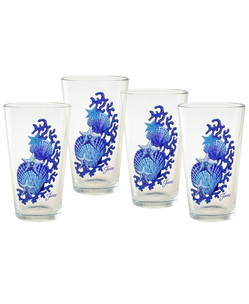 Fiesta coastal Shells 16 Oz Tapered Cooler Glass, Set of 4