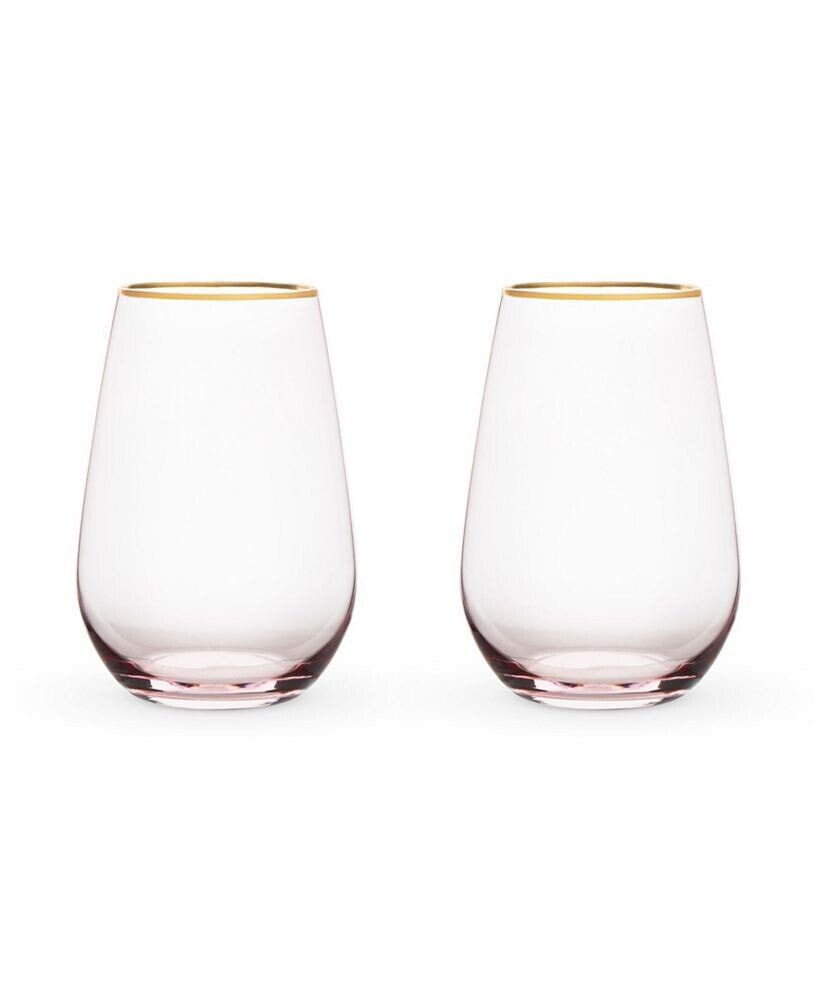 Twine rose Crystal Stemless Wine Glass, Set of 2