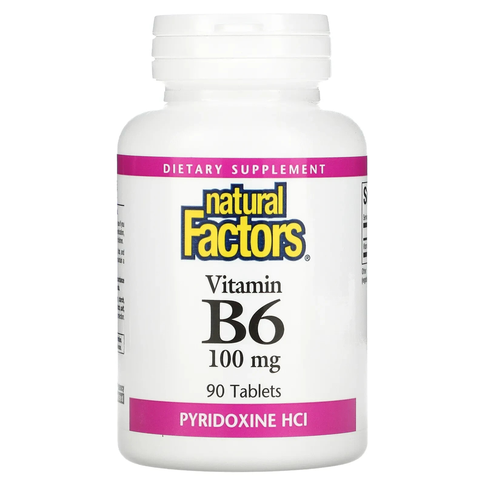 Natural Factors, Vitamin B6, Pyridoxine HCl, 100 mg, 90 Tablets