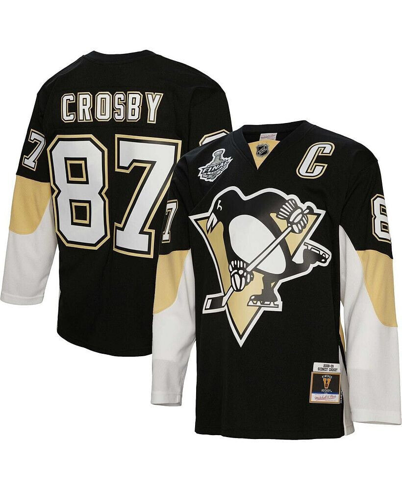 Mitchell & Ness men's Sidney Crosby Black Pittsburgh Penguins Big and Tall 2008 Captain Patch Blue Line Player Jersey