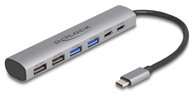 6 Port USB Hub mit 4 x Typ-A Buchse und 2 Type-C