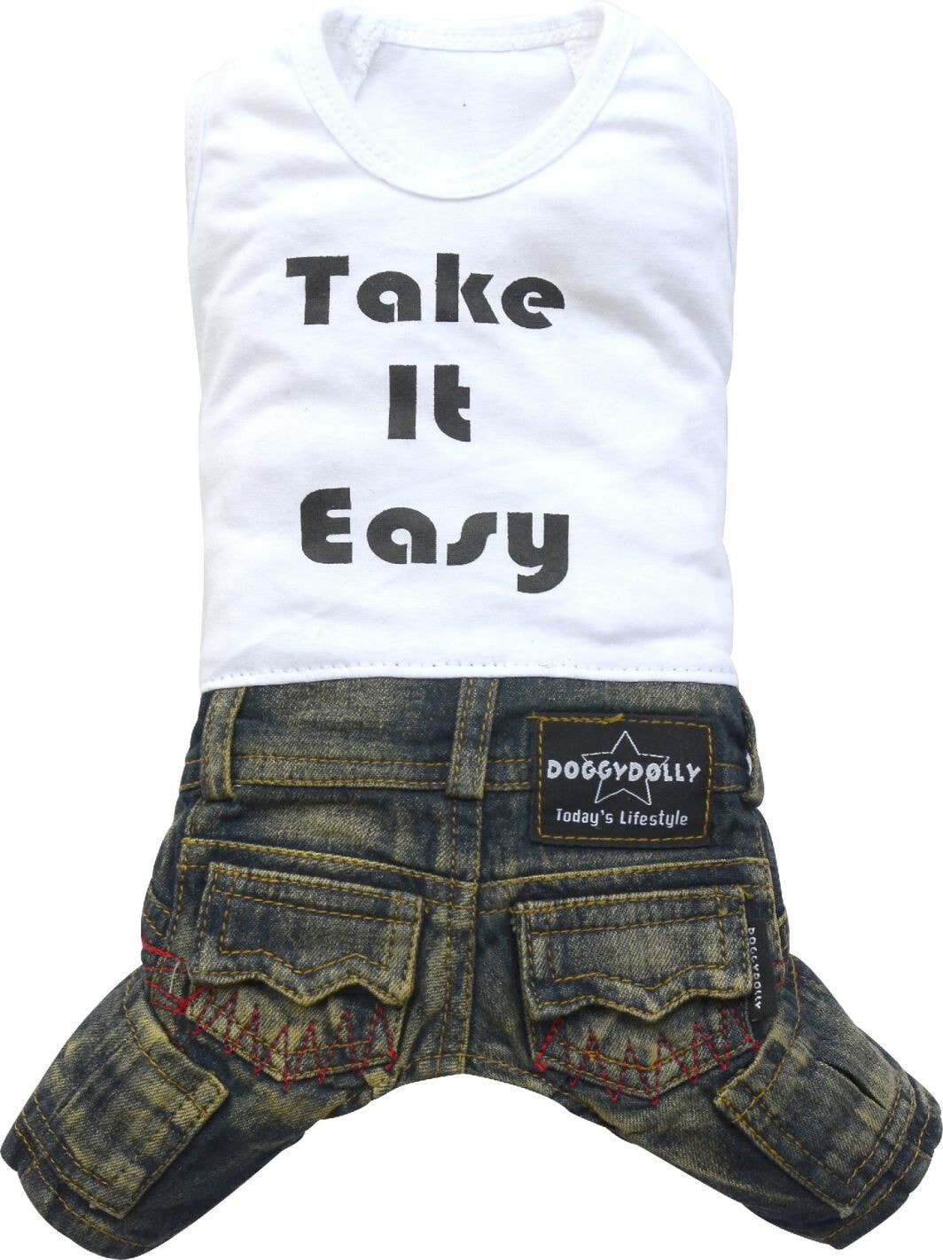 DoggyDolly Jeans set with t-shirt, white, S 23-25cm / 36-38cm