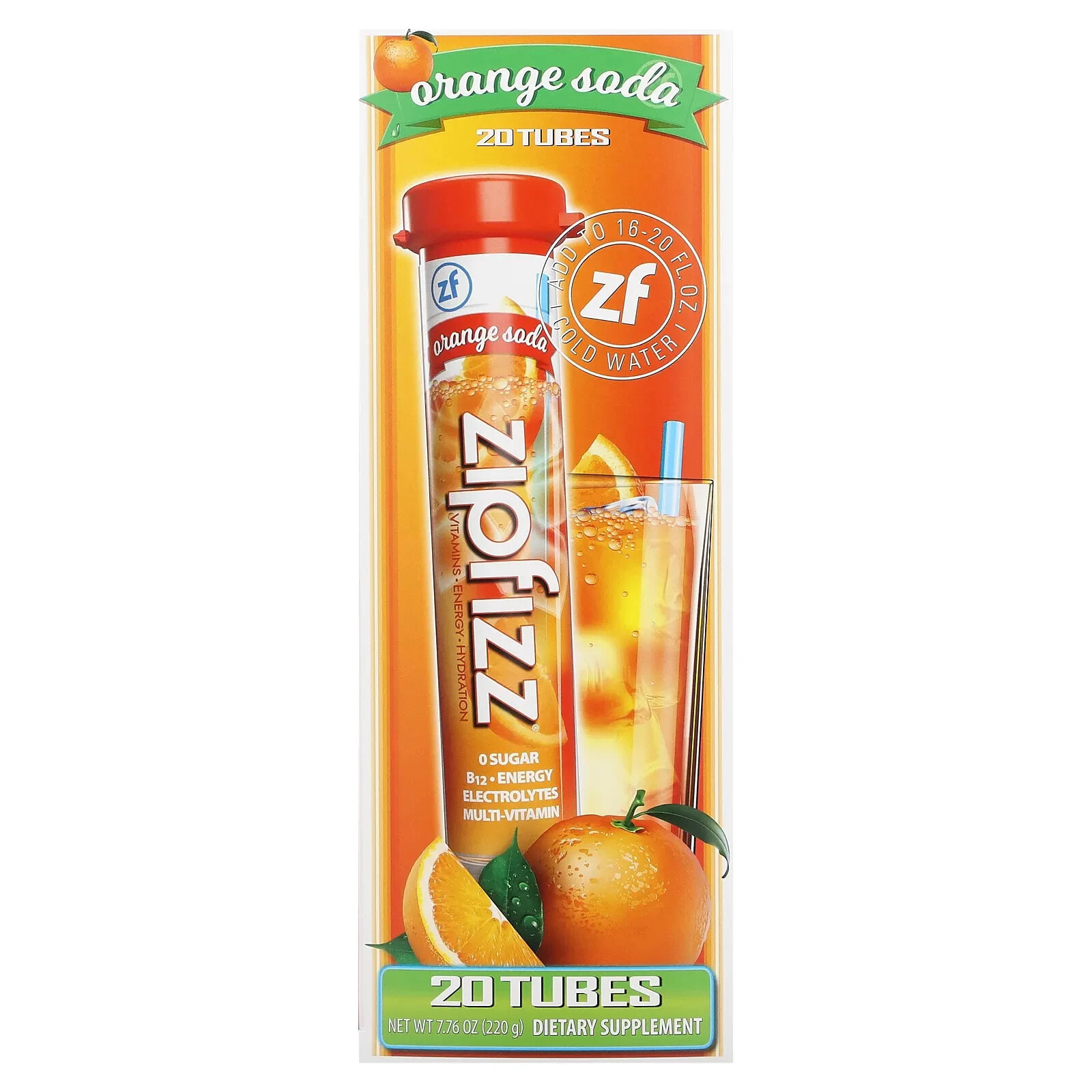 Zipfizz, Energy Drink Mix, Citrus, 20 Tubes, 0.39 oz (11 g) Each