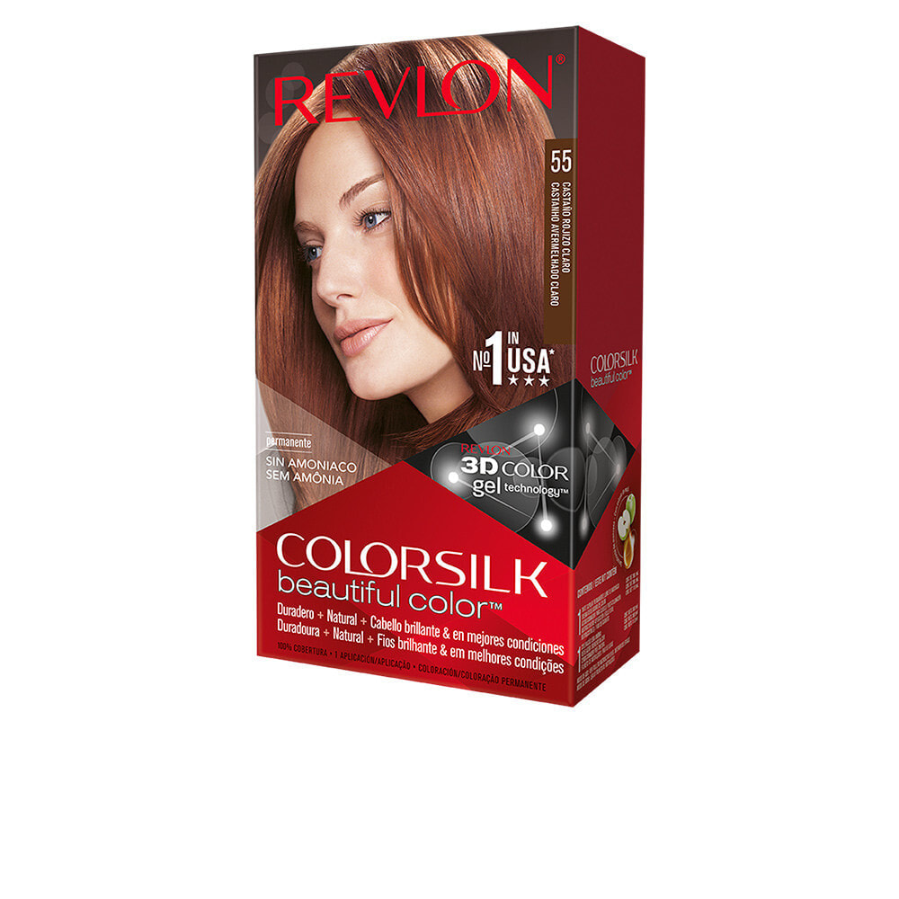 Revlon ColorSilk Beautiful Color No. 55 Light Reddish Brown Стойкая краска для волос без аммиака, оттенок светлый рыжевато-каштановый  60 мл