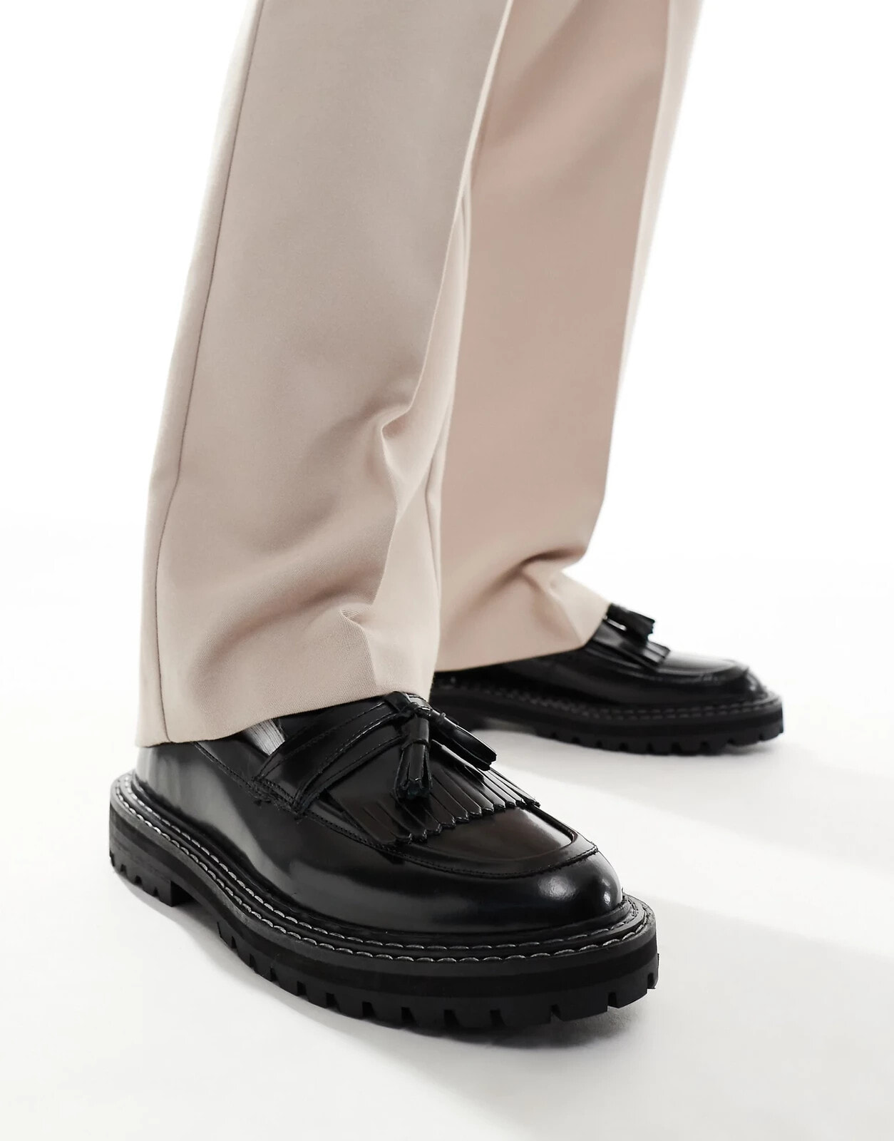 ASOS DESIGN – Schwarze Lederloafer mit dicker Sohle und Kontrastnaht