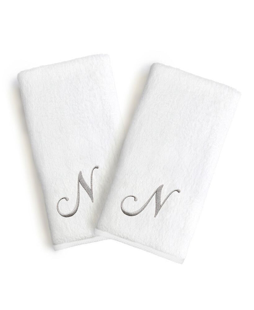 Linum Home bookman Gray Font Monogrammed Luxury 100% Turkish Cotton Novelty 2-Piece Hand Towels, 16