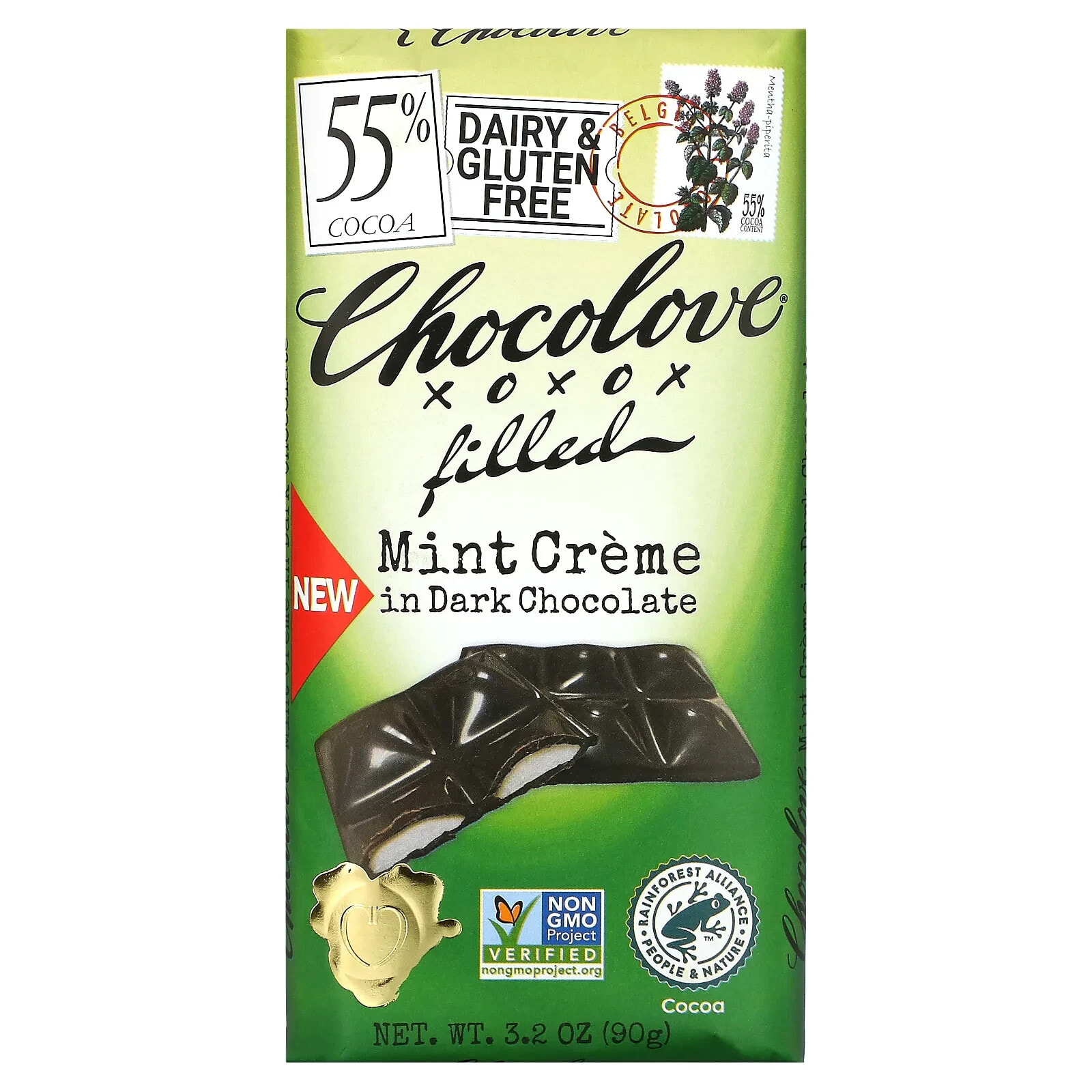 Chocolove, темный шоколад с кремовой мятной начинкой, 55% какао, 90 г (3,2 унции)