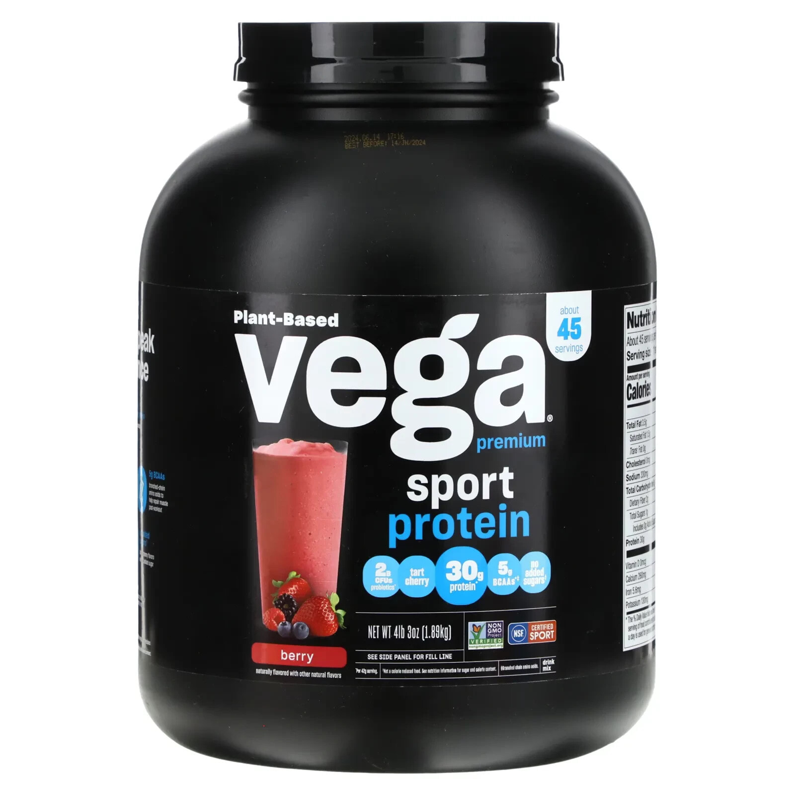 Vega, Sport, Plant Based Premium Protein Powder, Peanut Butter, 4 lbs (1.93 kg)