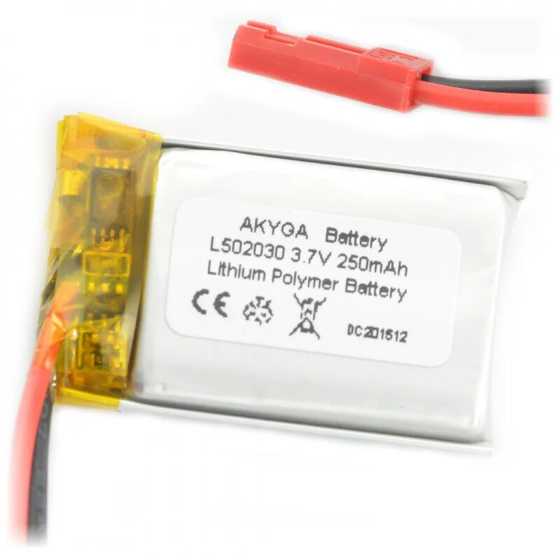 Akyga Li-Pol cell 250mAh 1S 3,7V - connector JST-BEC + socket - 30x20x5mm