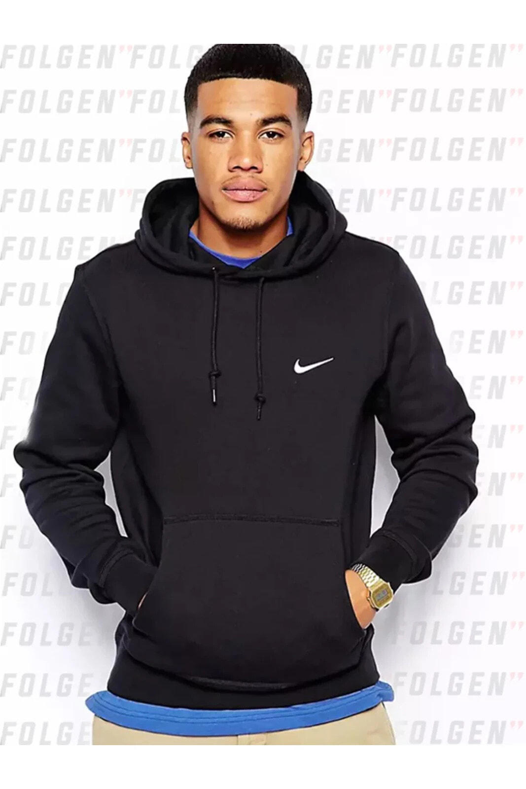 Pullover Hoodie With Swoosh Logo Siyah Pamuklu Sweatshirt