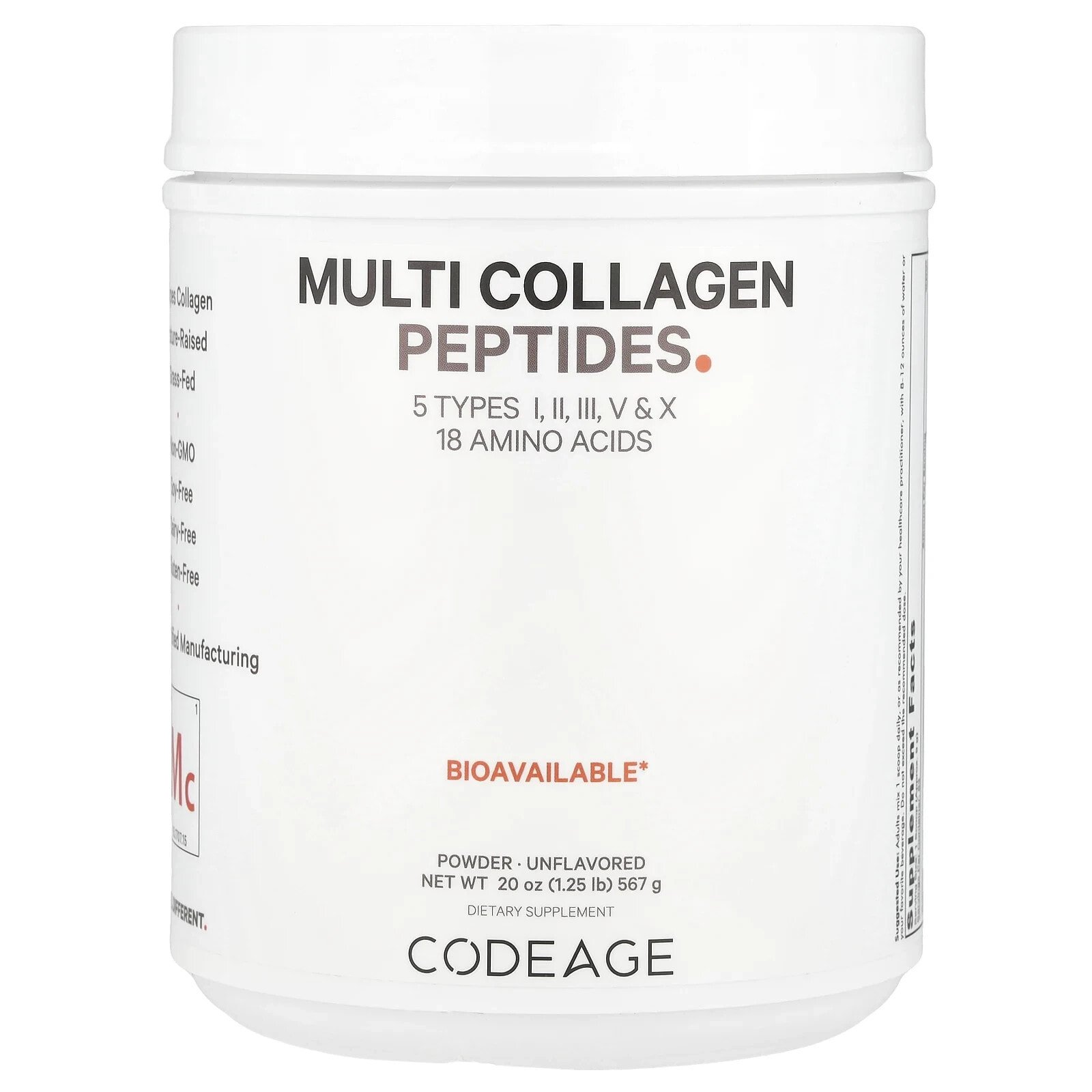 Multi Collagen Peptides Powder, Unflavored, 20 oz (567 g)