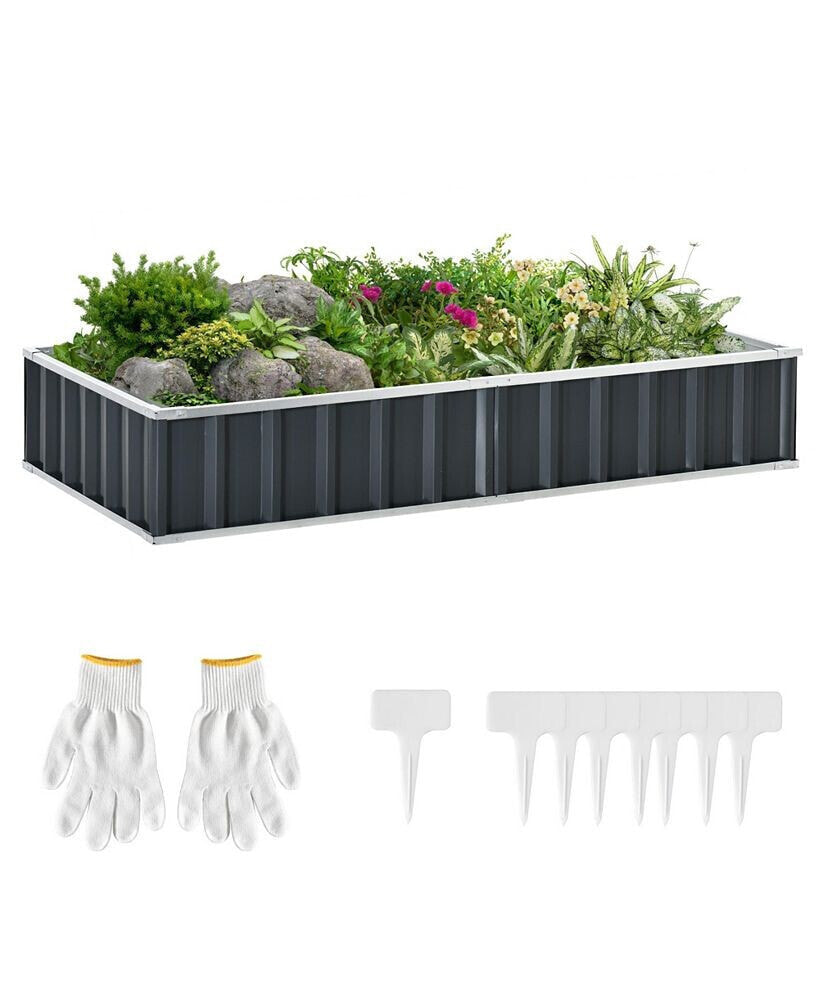 Outsunny metal Raised Garden Bed No Bottom Large Steel Planter Box w/ Gloves