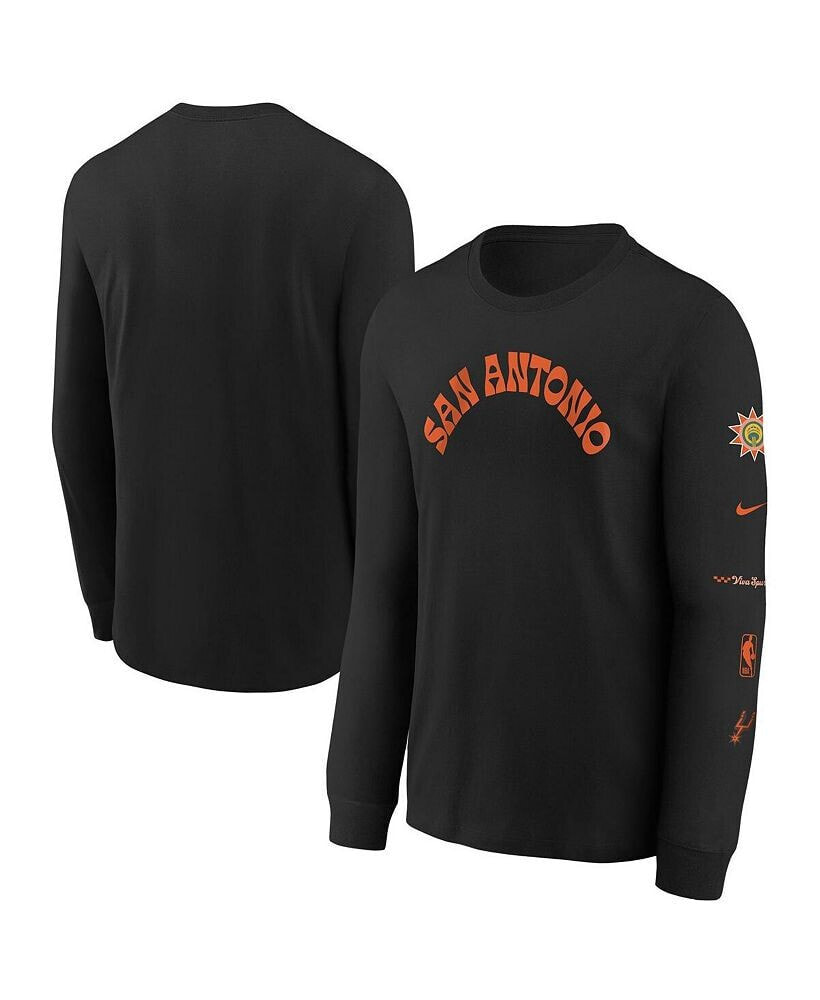 Nike big Boys Black Distressed San Antonio Spurs 2023/24 City Edition Max90 Long Sleeve T-shirt