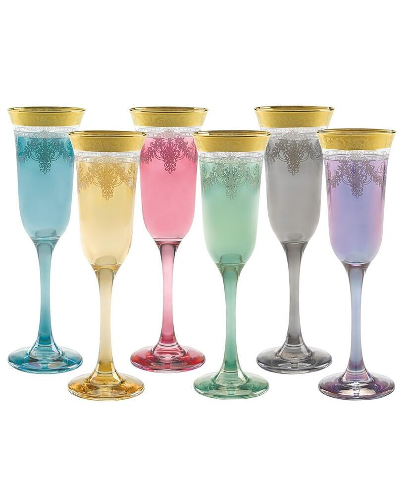 Lorren Home Trends multicolor Flutes with a with Gold Band, Set of 6