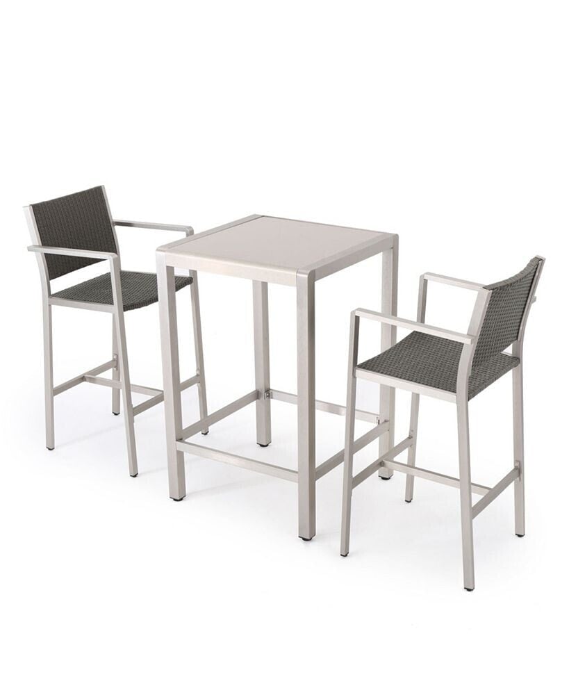 Noble House cape Coral Outdoor 3 Piece Bar Set with Glass Table Top