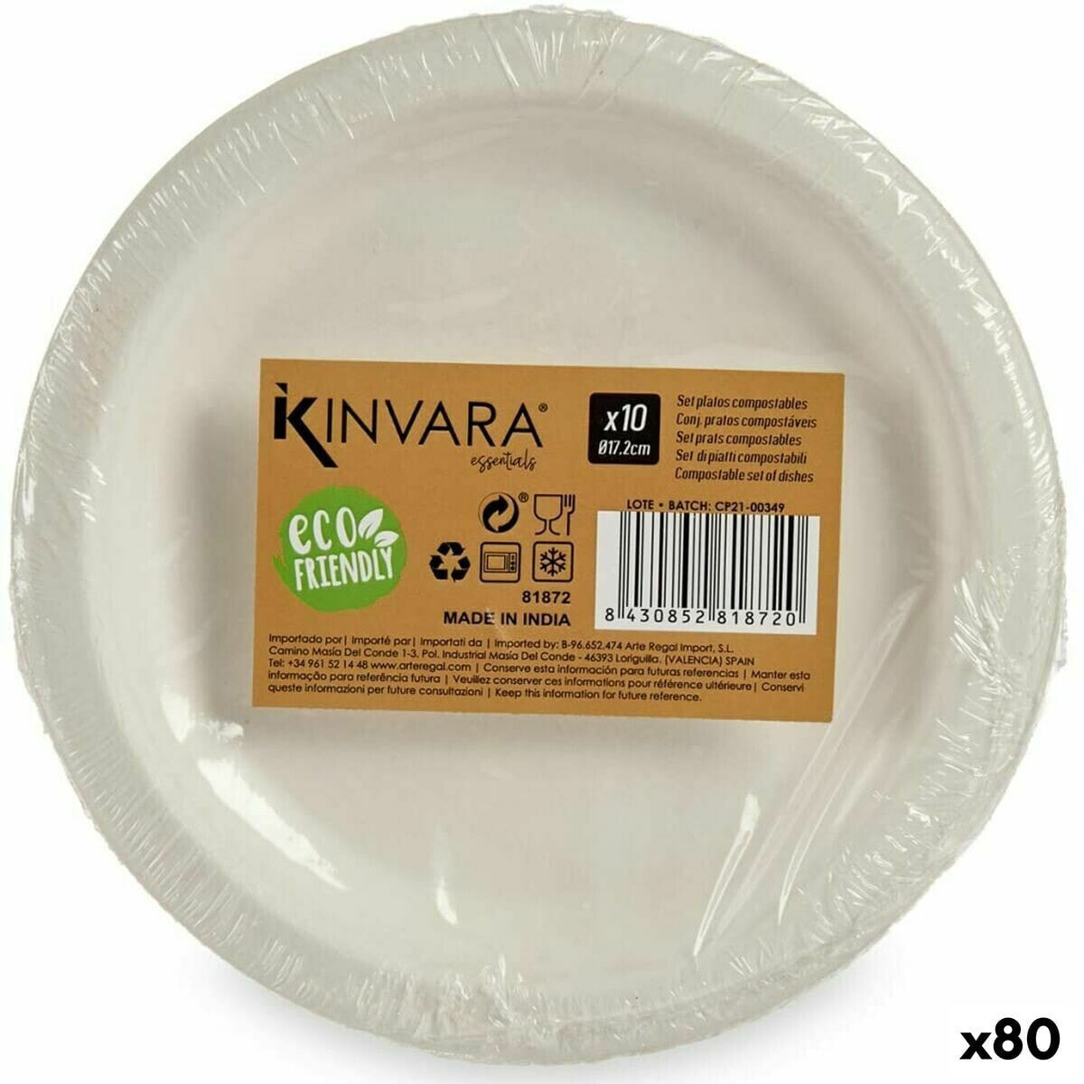 Plate set Compostable White Sugar Cane 80 Units