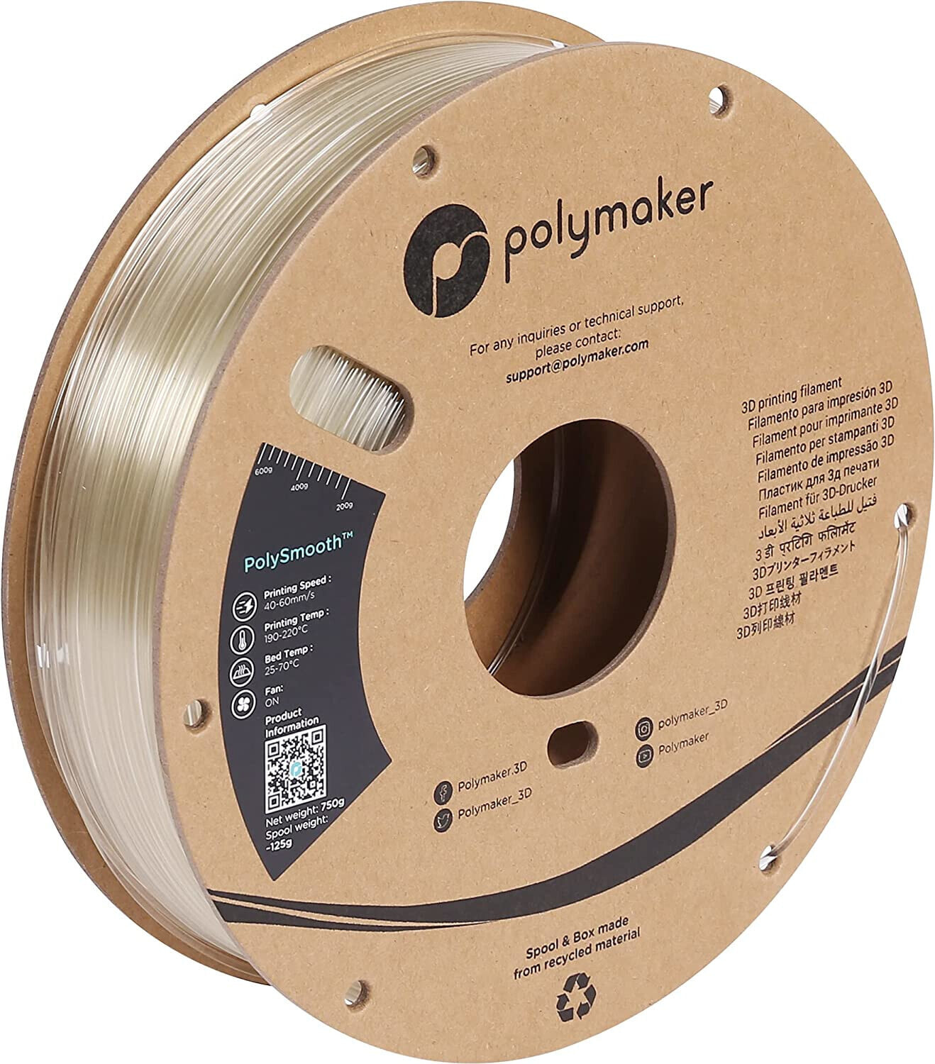Polymaker PJ01011 PolySmooth Filament polierbar 1.75 mm 750 g Transparent 1 St.