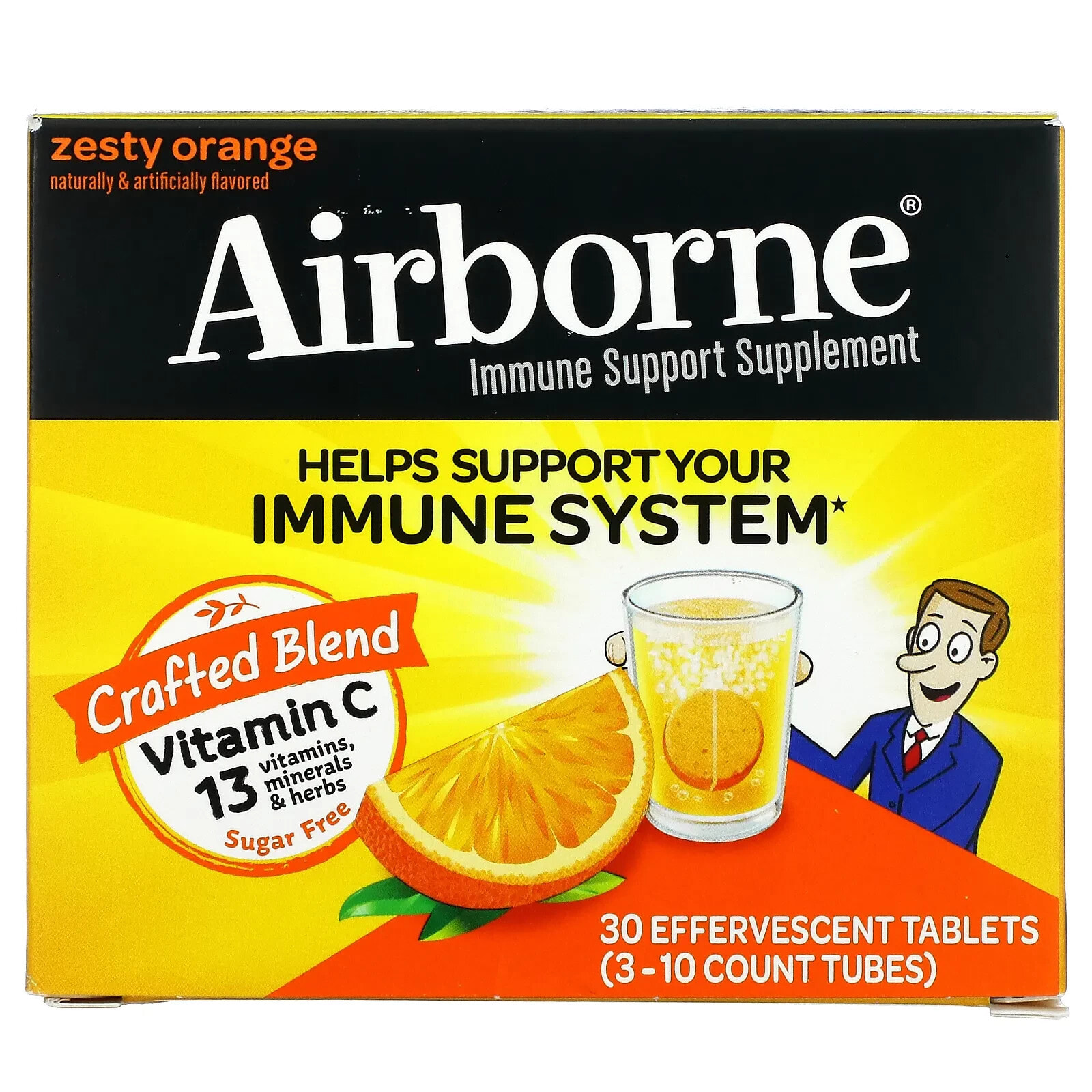 AirBorne, Добавка для поддержки иммунитета, пикантный апельсин, 2 тюбика, 10 шипучих таблеток в каждой