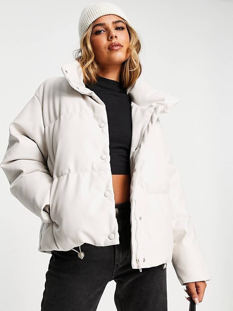 Faux leather padded sales puffer jacket