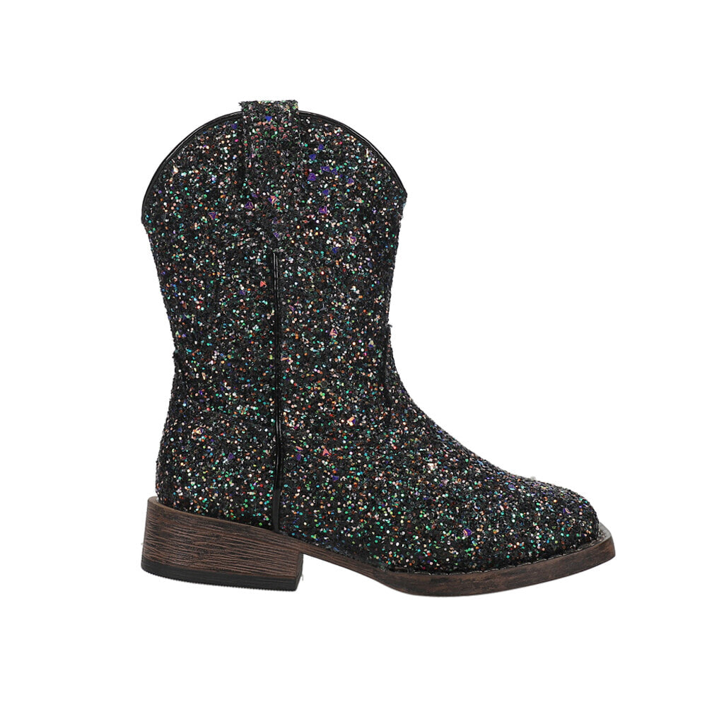 Roper Glitter Galore Square Toe Cowboy Toddler Girls Black Casual Boots 09-017-