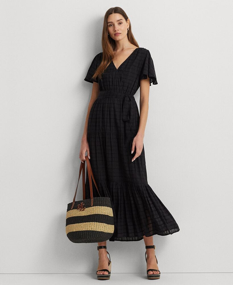 Lauren Ralph Lauren women's Shadow-Gingham Belted Cotton-Blend Dress