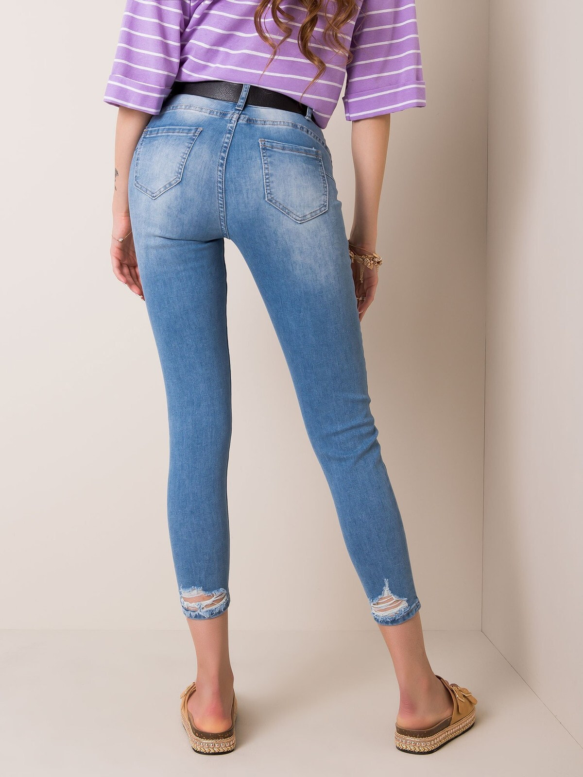 Женские джинсы скинни с высокой посадкой укороченные голубые Factory Price