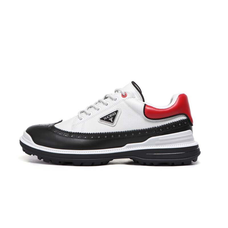 Xceo1996 Golf Shoes Men Low-Top White/Black Red