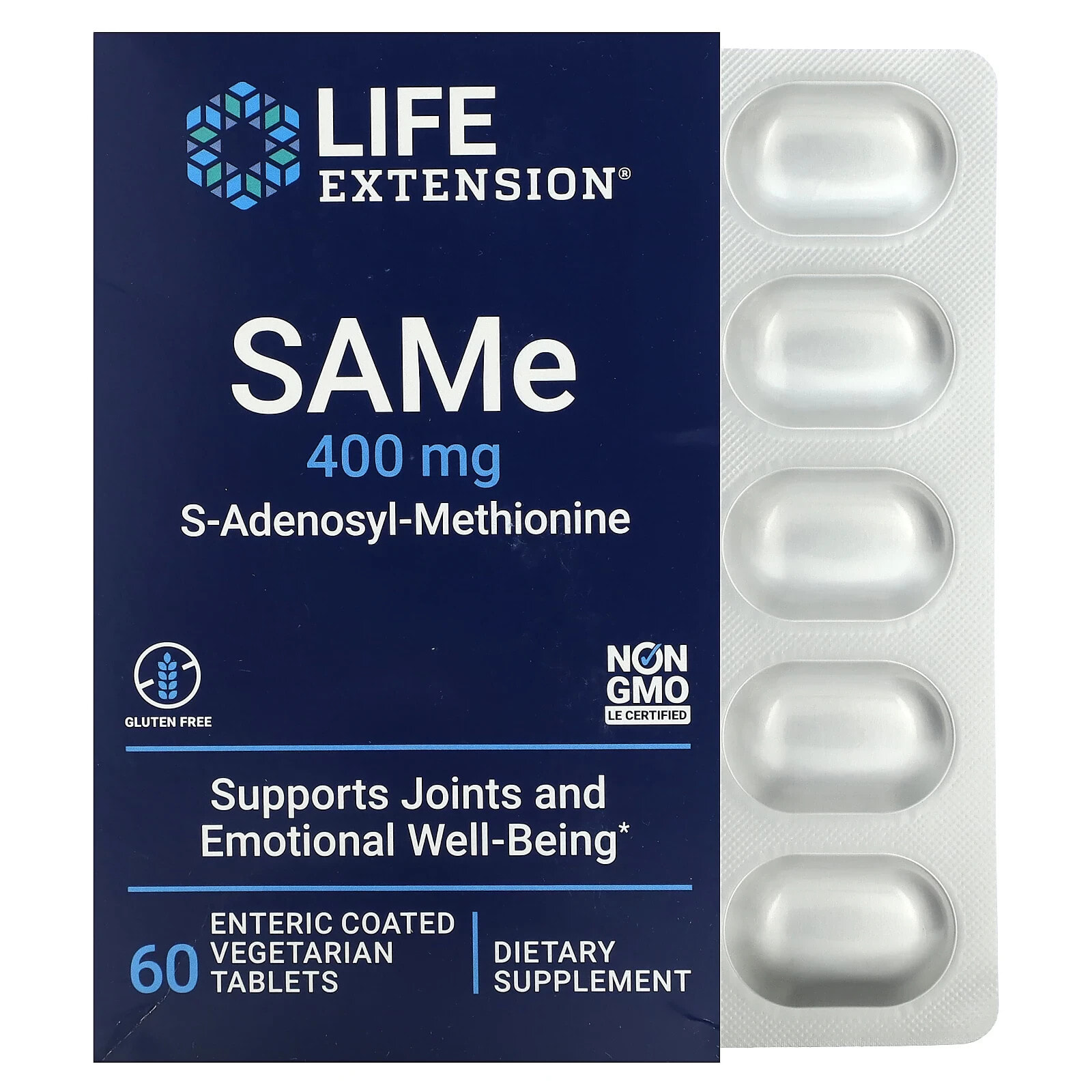 SAMe S-Adenosyl-Methionine, 400 mg, 60 Enteric Coated Vegetarian Tablets