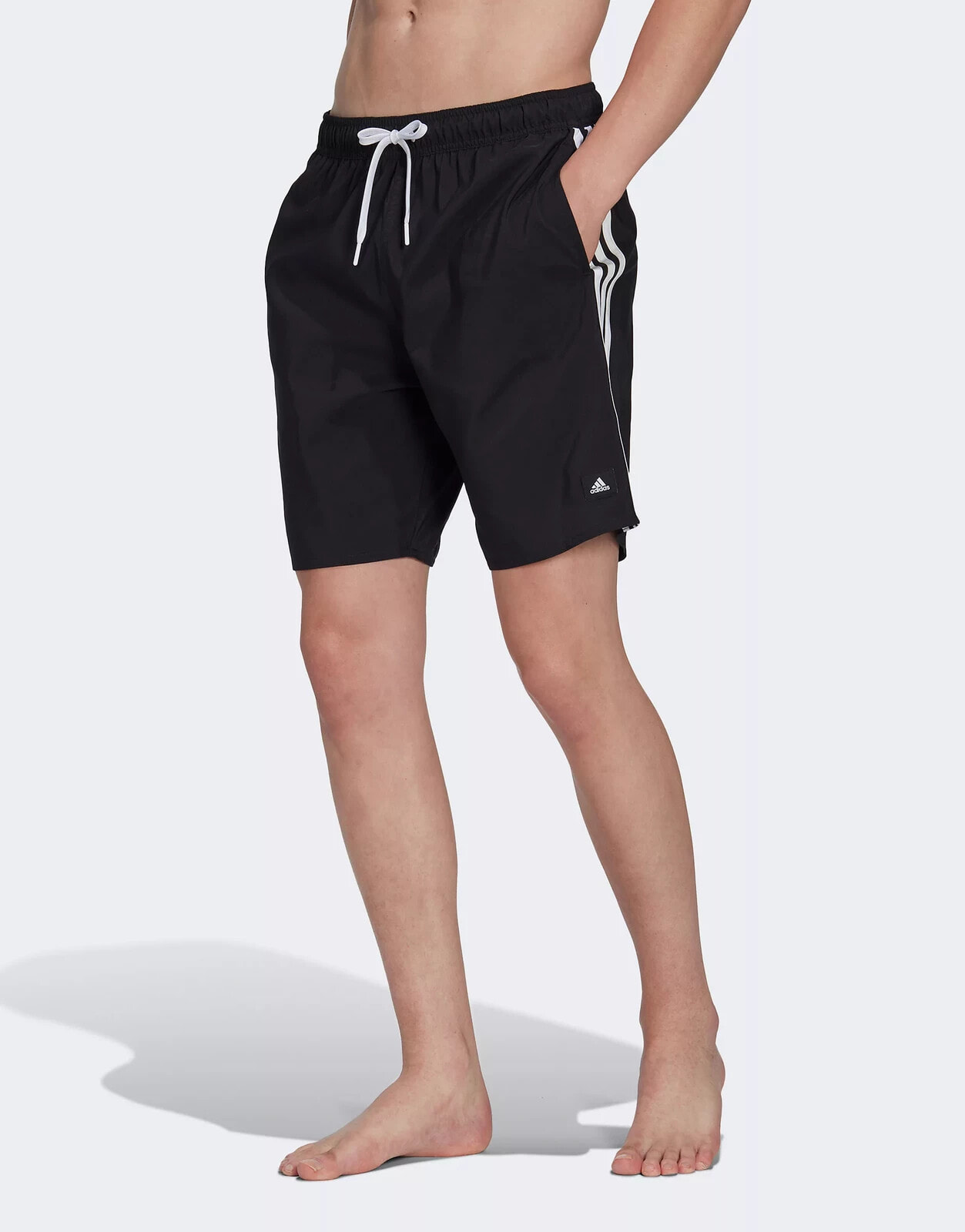 adidas – CLX – Badeshorts in Schwarz mit den drei Streifen