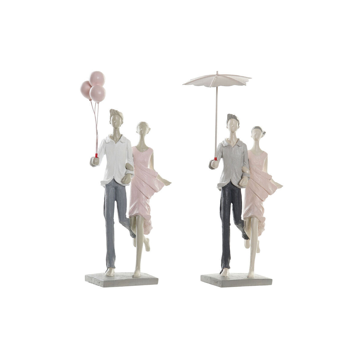 Decorative Figure DKD Home Decor Grey Pink 18 x 10 x 37 cm Pair (2 Units)