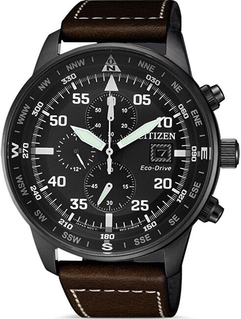 Мужские наручные часы с коричневым  кожаным ремешком Citizen Eco-Drive Chrono CA0695-17E