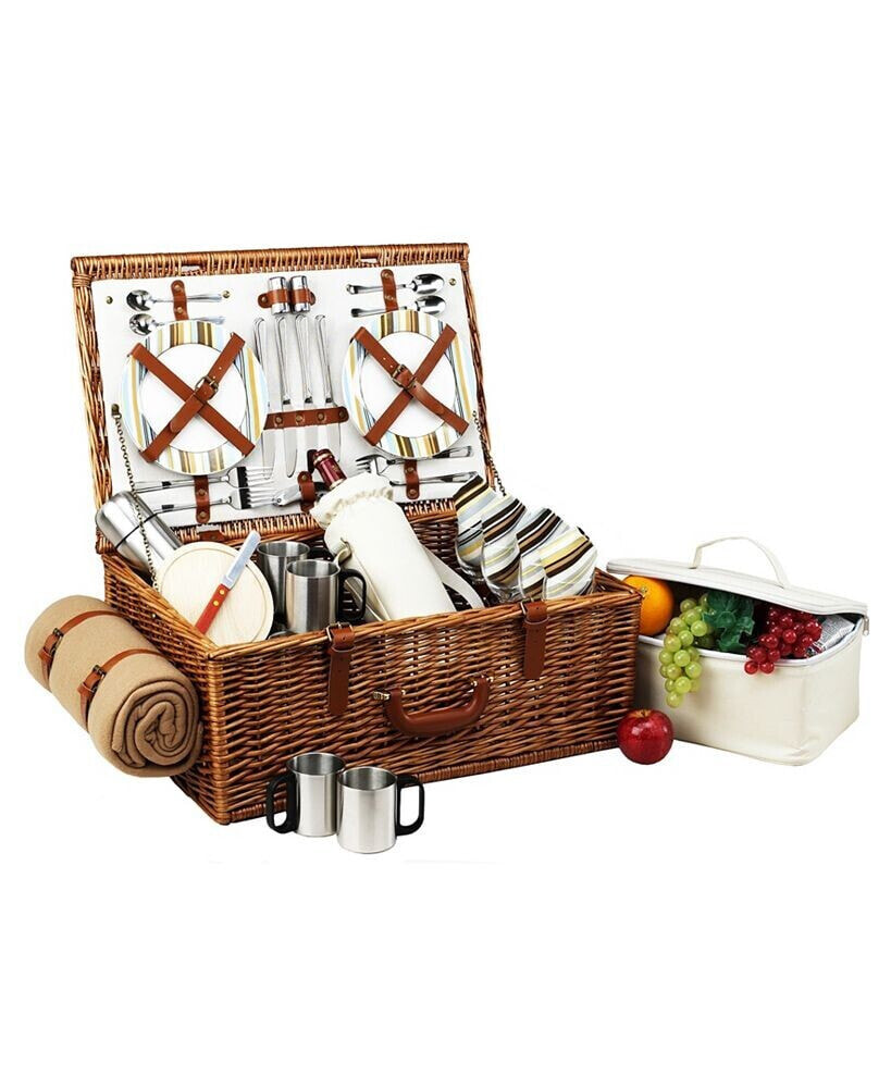 Dorset English-Style Picnic, Coffee Basket for 4 with Blanket
