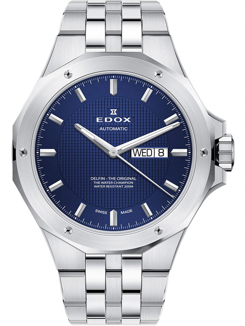 Мужские наручные часы с серебряным браслетом Edox 88005-3M-BUIN Delfin automatic 43mm 20ATM