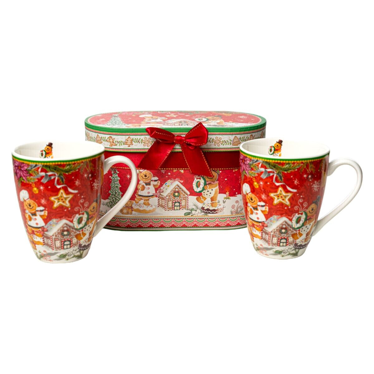 Set of Mugs with Saucers Romimex Red Ceramic 9 x 11 x 9 cm