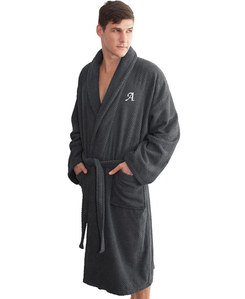 Linum Home 100% Turkish Cotton Personalized Unisex Herringbone Bath Robe - Dark Gray