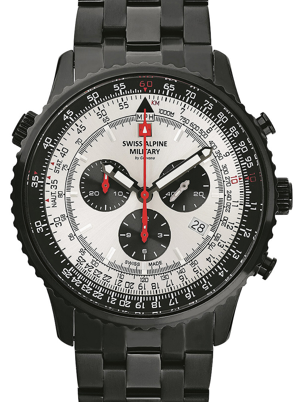 Мужские наручные часы с черным браслетом Swiss Alpine Military 7078.9172 chrono mens 45mm 10ATM