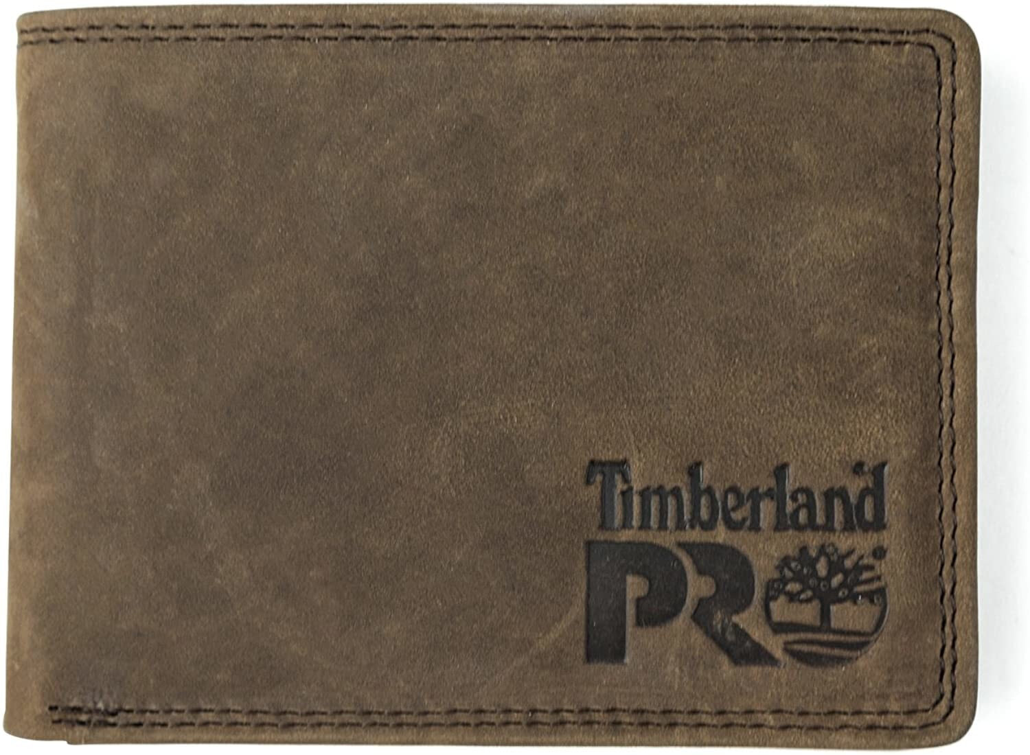 Мужское портмоне кожаное горизонтальное коричневое без застежки Timberland PRO Men's Leather RFID Wallet with Removable Flip Pocket Card Carrier