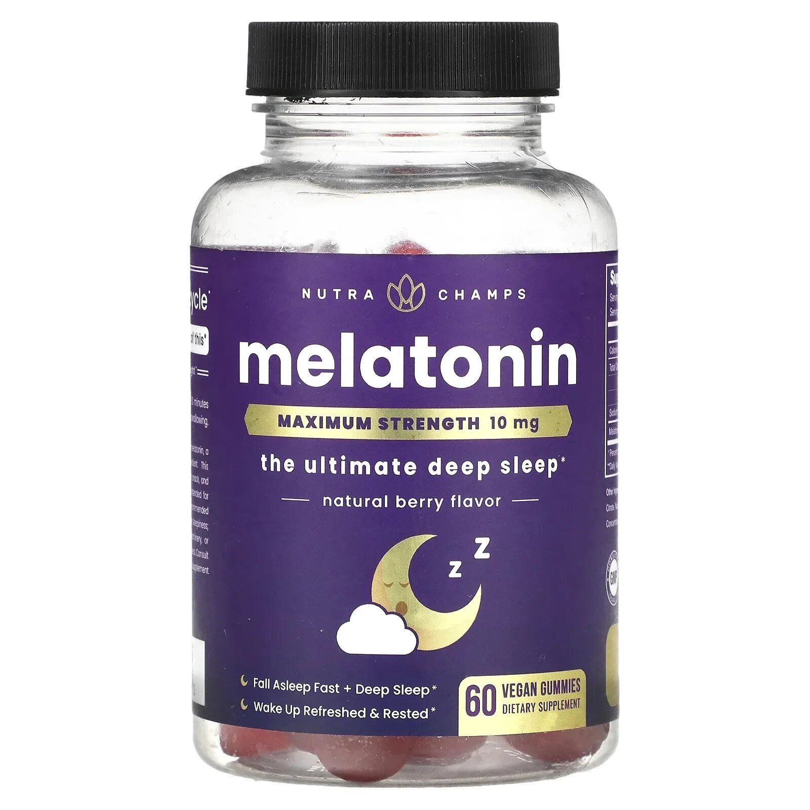 NutraChamps, Melatonin, Maximum Strength, Natural Berry, 5 mg, 60 Vegan Gummies