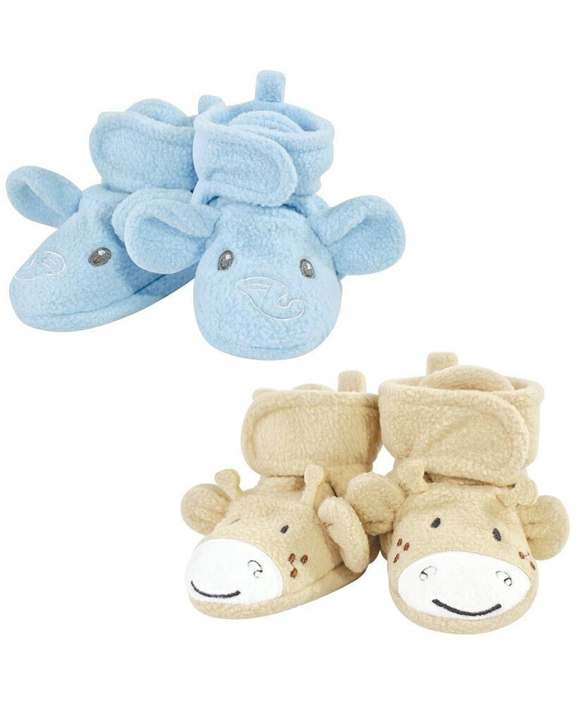 Hudson Baby baby Boys Cozy Fleece Booties, Elephant Giraffe, 0-6 Months