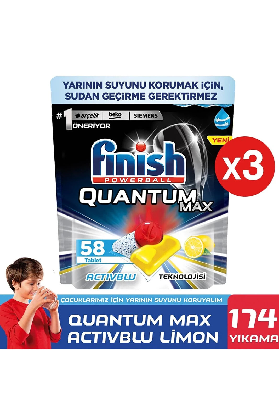 Quantum Max Limon X3 Bulaşık Makinesi Deterjanı 58 Kapsül