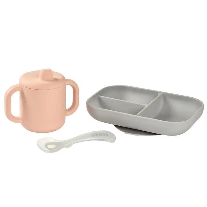 BEABA, Silikon-Lernset + Tasse - rosa