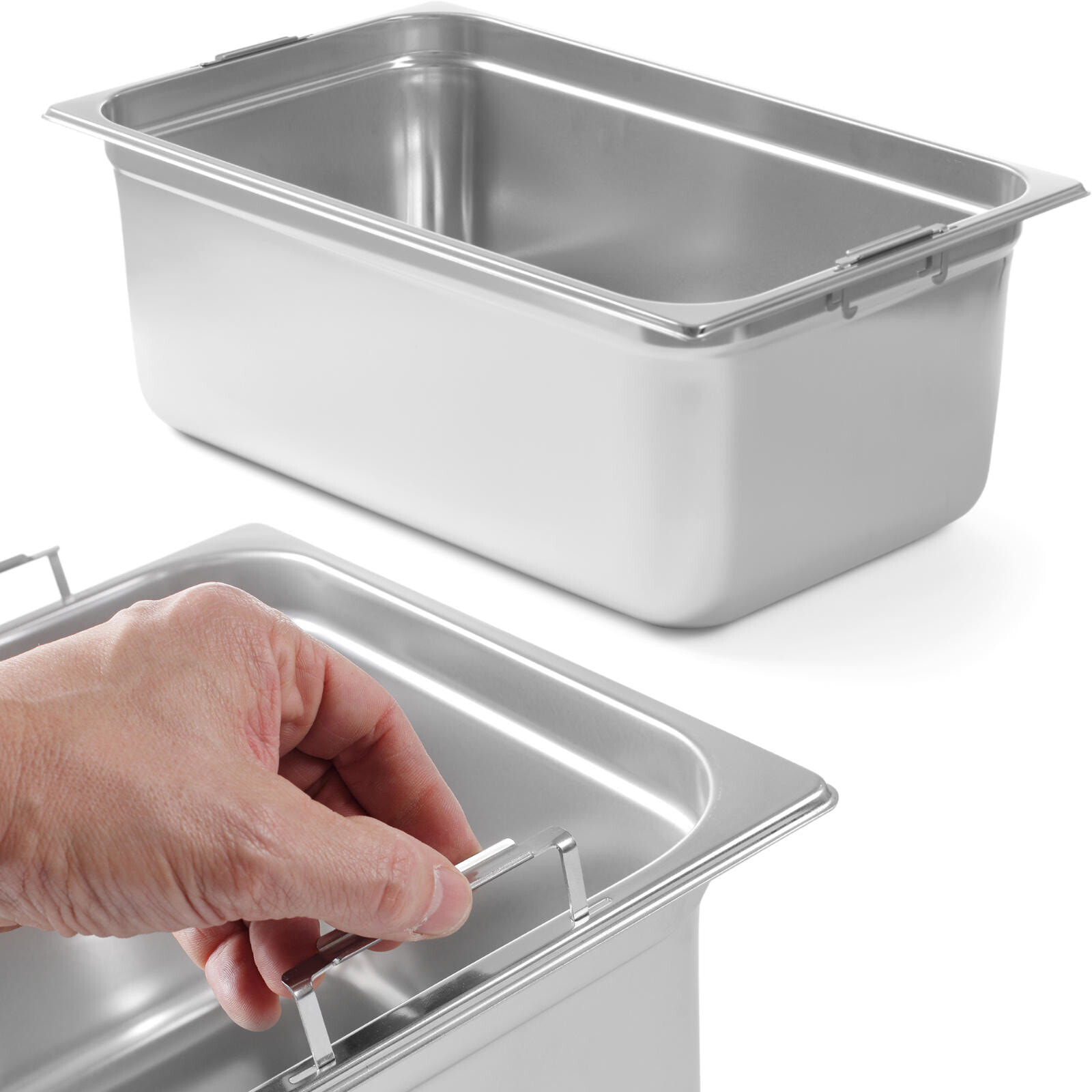 GN container with retractable handles, stainless steel GN1 / 1 530x325mm height 200mm - Hendi 803202